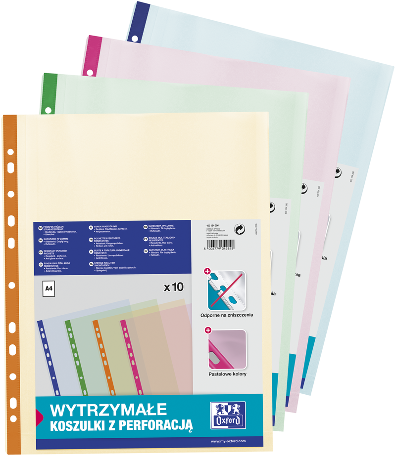 Koszulki krystaliczne Oxford, A4, 100μm, 10 sztuk, mix kolorów