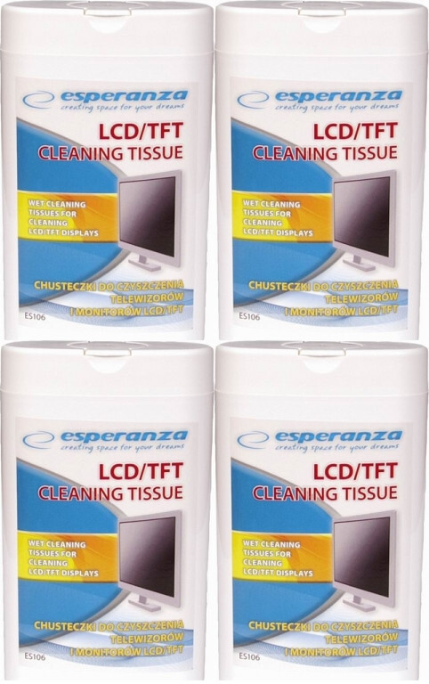 4x Chusteczki nawilżone do czyszczenia monitorów LCD/TFT Esperanza, 100 sztuk