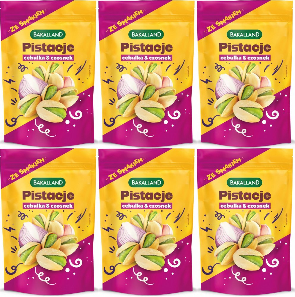 6x Pistacje prażone Bakalland Onion&Garlic, cebulka&czosnek, 70g