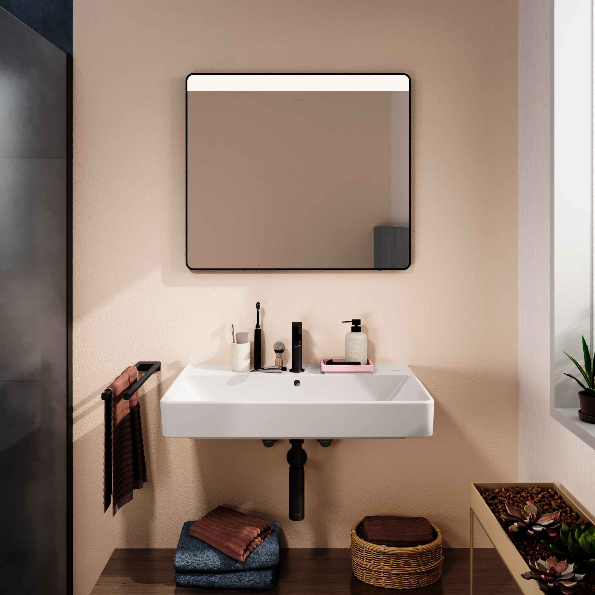 Hansgrohe Xarita Lite Q lustro 80x70 cm prostokątne z oświetleniem czarny mat 54971670