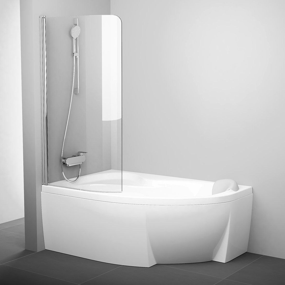 Ravak Rosa CVSK1 140/150 L parawan nawannowy 1-częściowy lewy polerowane aluminium/przezroczyste 7QLM0C00Y1