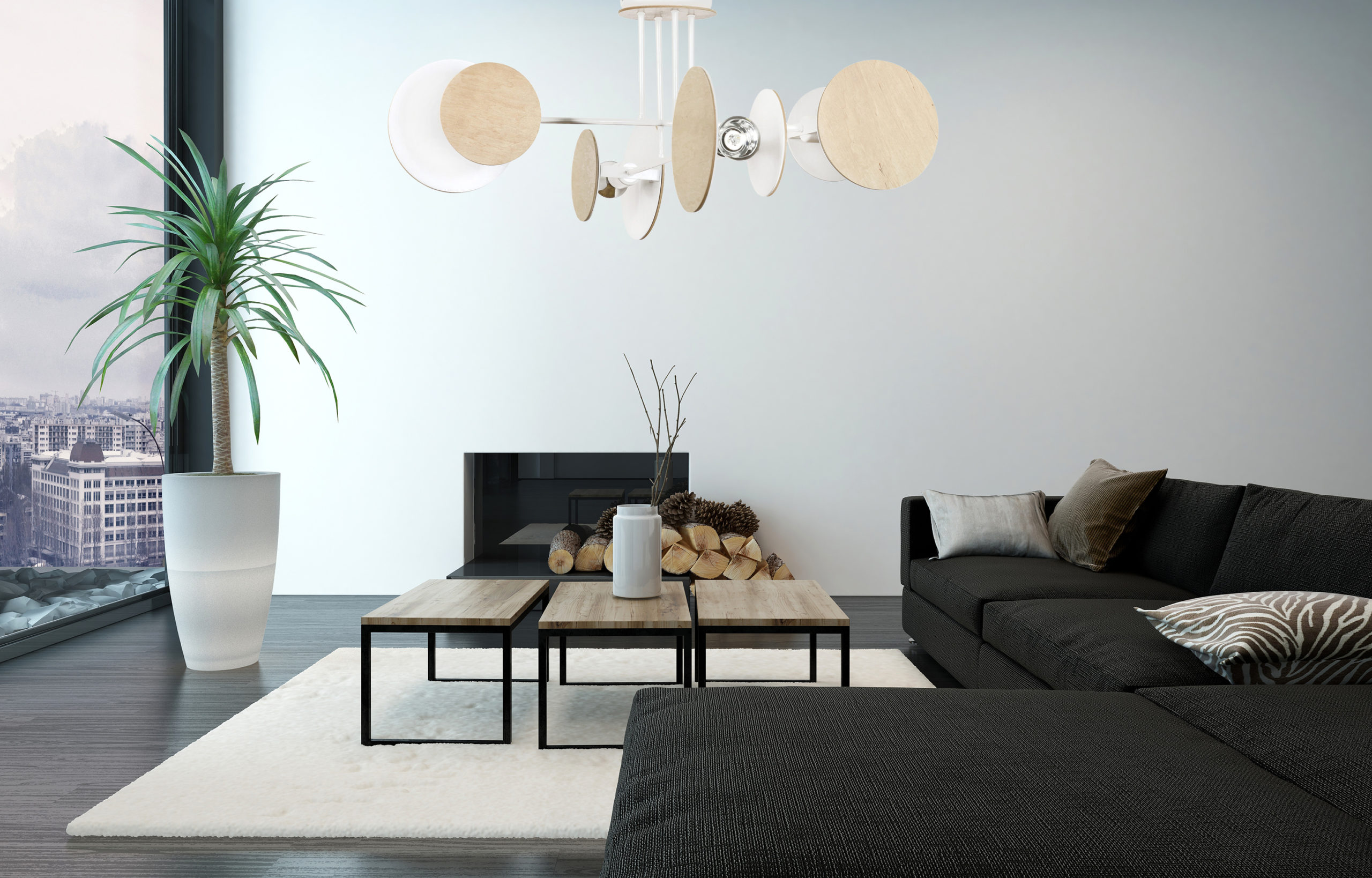 Emibig Zita lampa podsufitowa 4x15 W biała-drewno 174/4