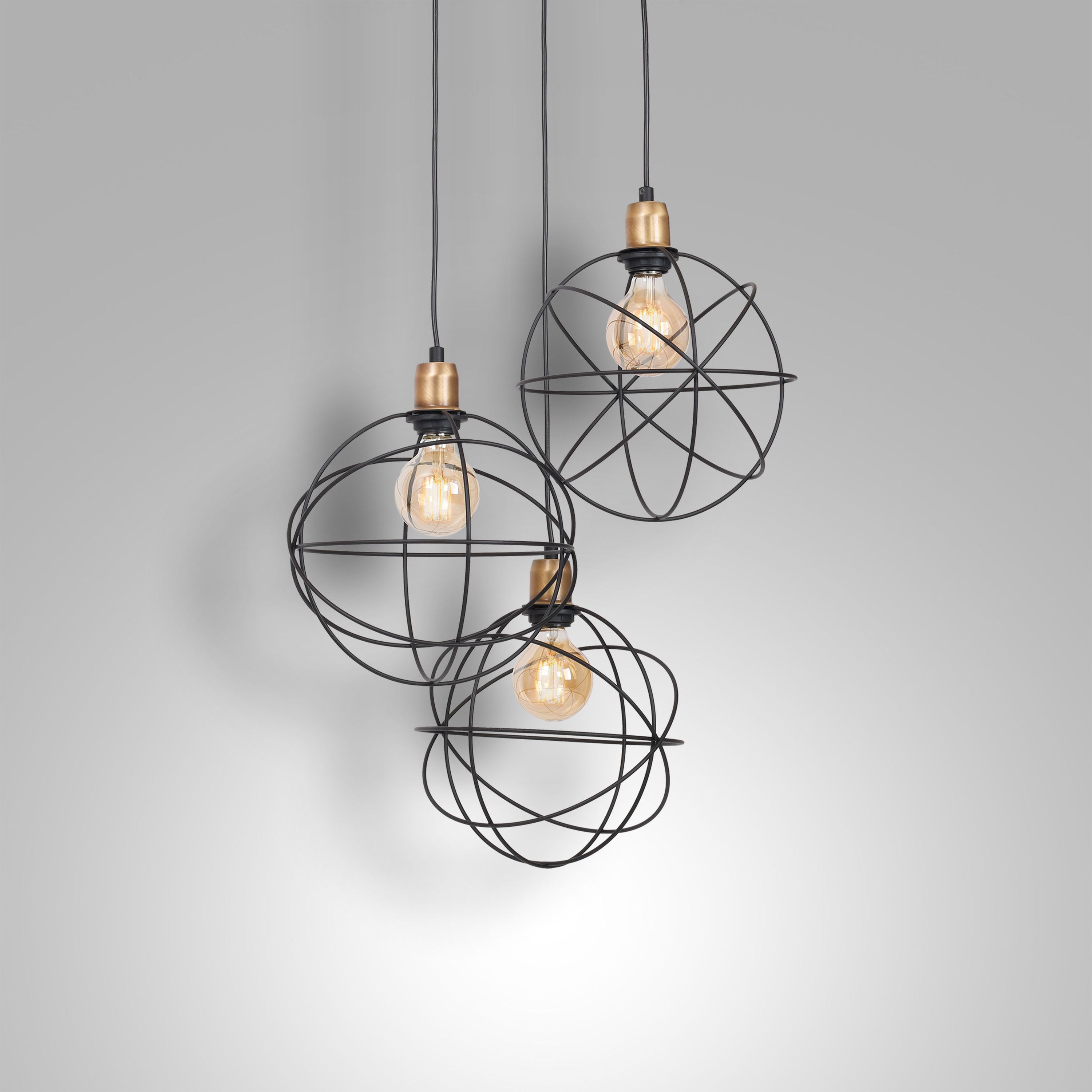 Luminex Gerid lampa wisząca 3x60 W czarna-mosiądz 0957