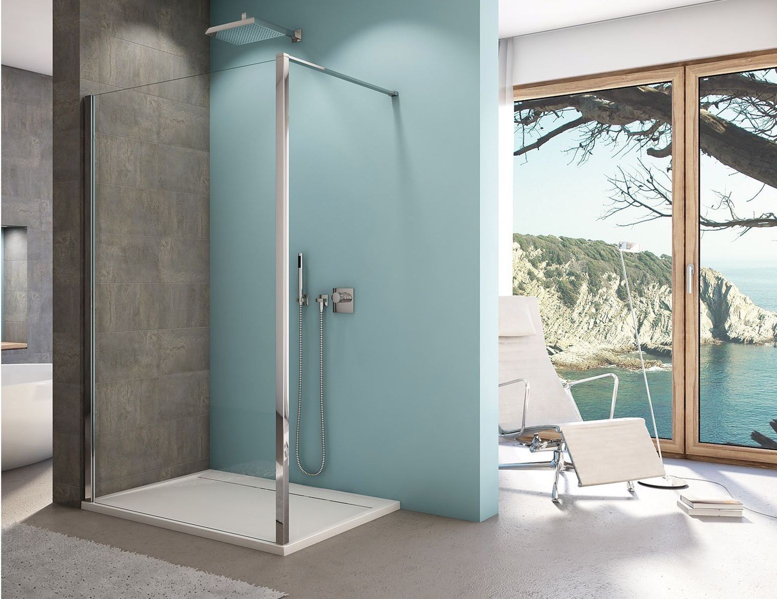 SanSwiss Top Line S Walk-In ścianka prysznicowa 140 cm wolnostojąca srebrny połysk/szkło przezroczyste TOPF21405007