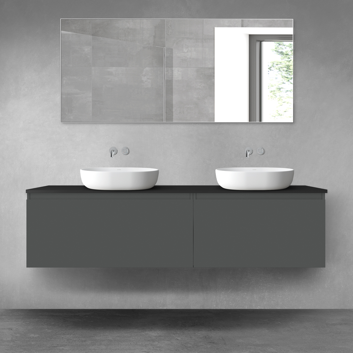 Oltens Vernal zestaw mebli łazienkowych 180 cm z blatem grafit mat/czarny mat 68587400 - Wysyłka w 24h