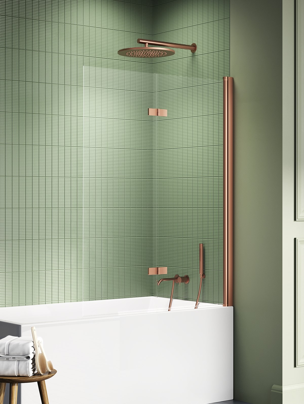 New Trendy New Soleo Copper Brushed parawan nawannowy 120 cm 2-częściowy miedź szczotkowany/szkło przezroczyste P-0126
