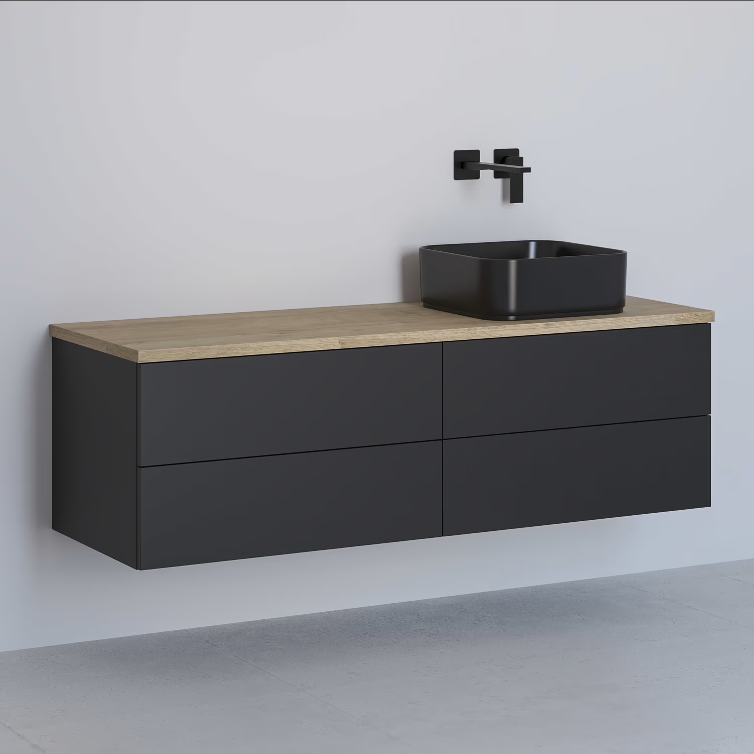 Kronenbach Cube szafka z blatem 141x48,7x44,5 cm podumywalkowa wisząca czarny mat-jasny dąb KBWTKOWTL1414SMGH