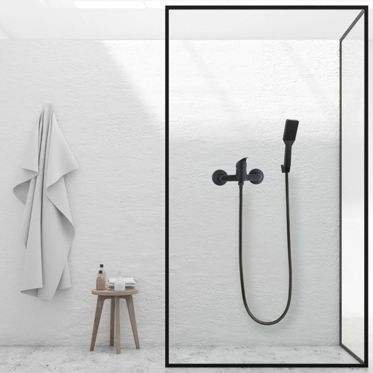 YokaHome Bahia bateria prysznicowa ścienna z zestawem prysznicowym czarny mat BW.BAHIA-BLK
