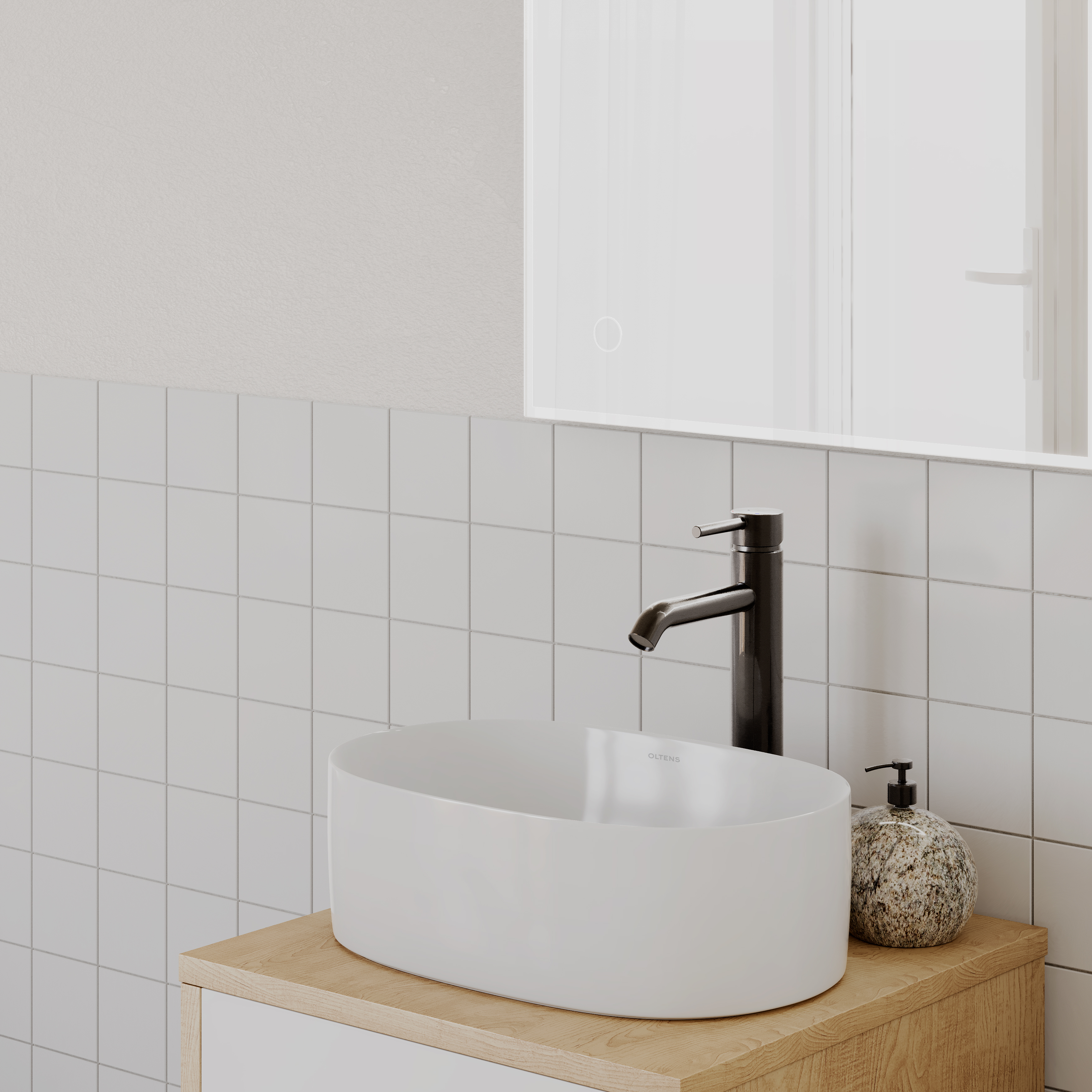 Oltens Lom Thin umywalka 52x30 cm owalna nablatowa z powłoką SmartClean biała 40828000 - Wysyłka w 24h