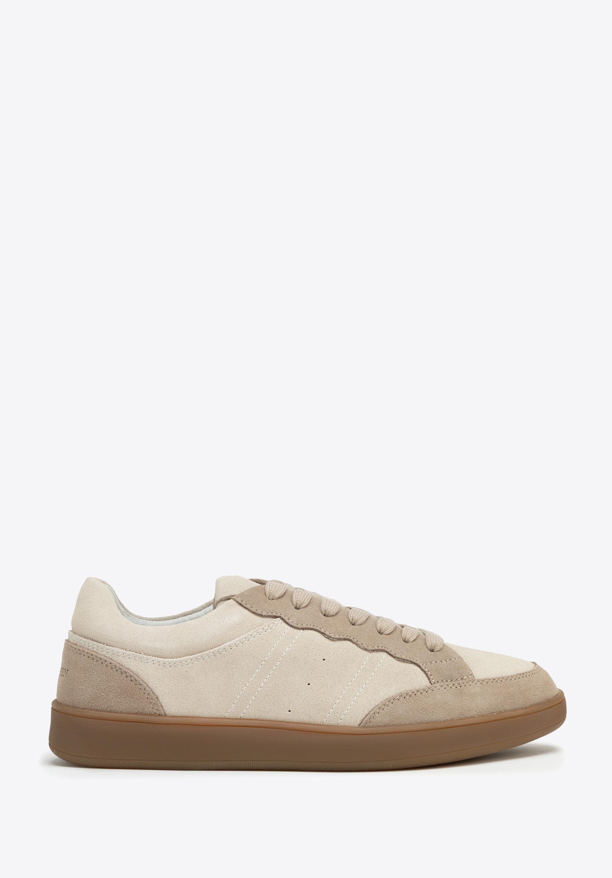 Zamszowe sneakersy ze wstawkami z ekoskóry brązowe