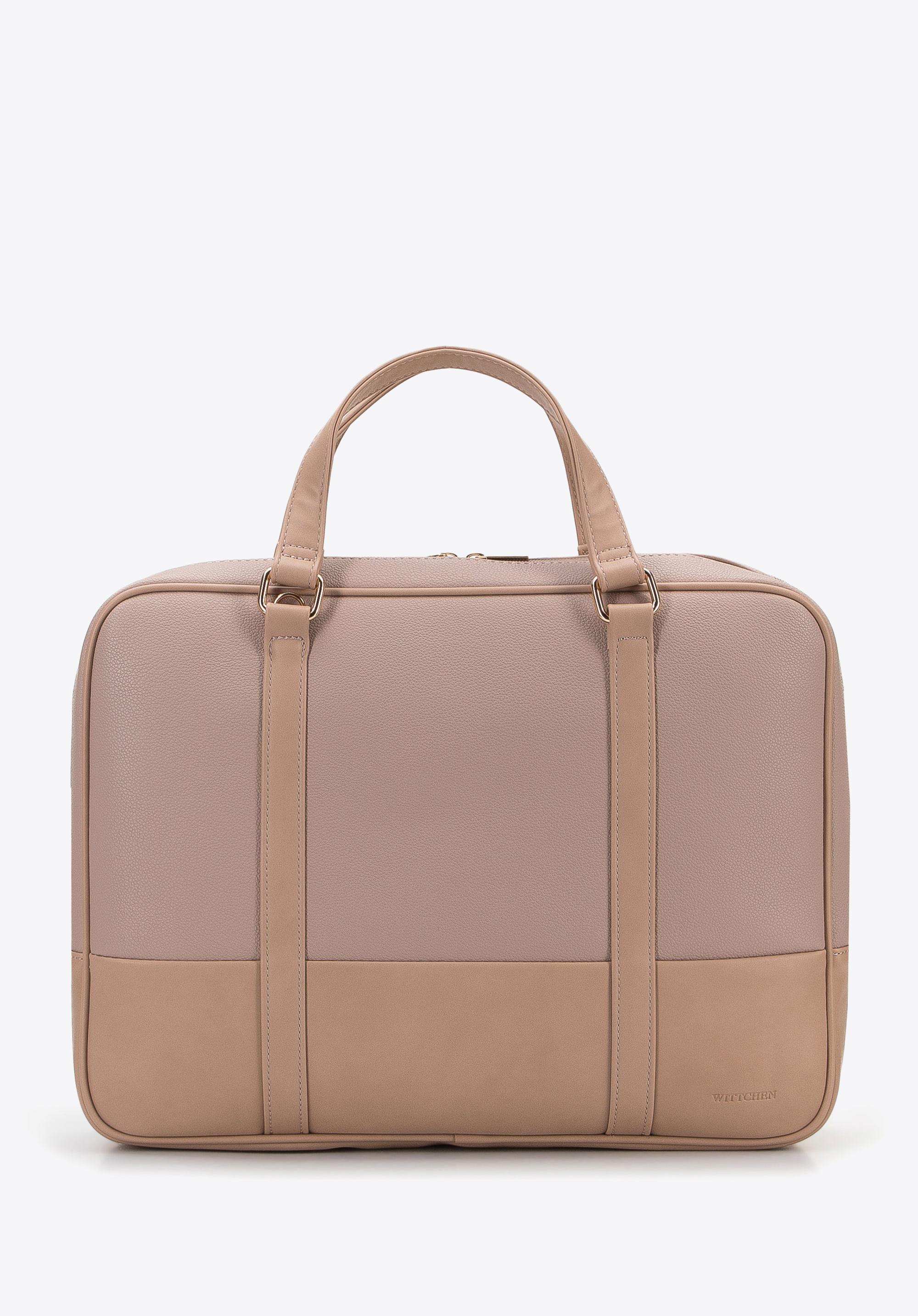 Torba na laptopa 15,6” z ekoskóry o dwóch fakturach dwukomorowa beżowa
