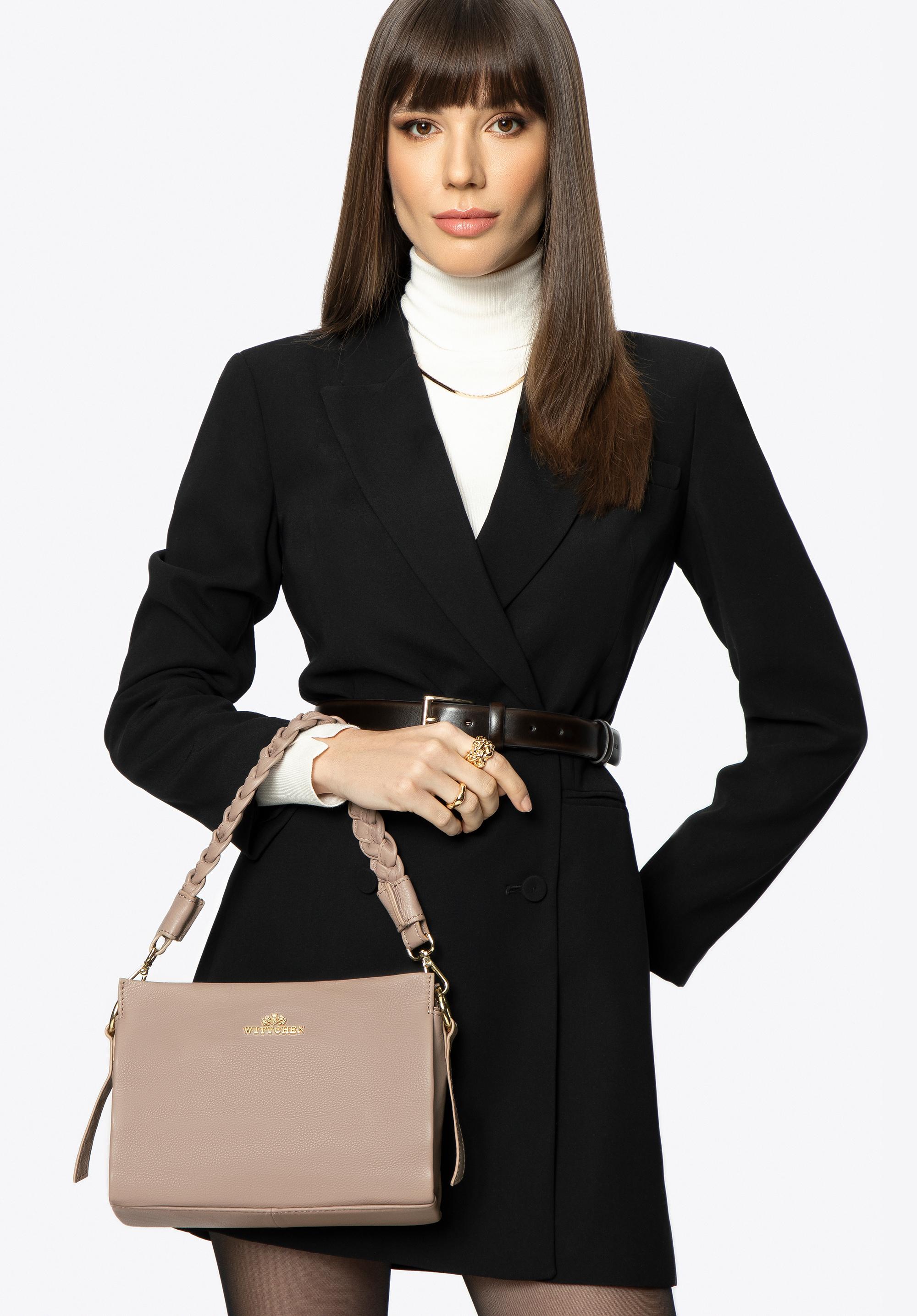 Damska crossbody z plecioną rączką taupe