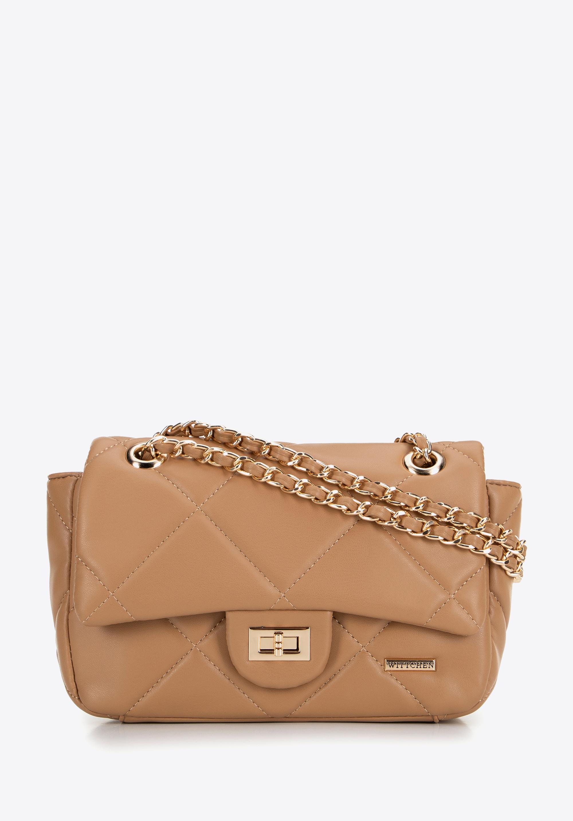 Crossbody z ekoskóry w geometryczne przeszycia beżowa