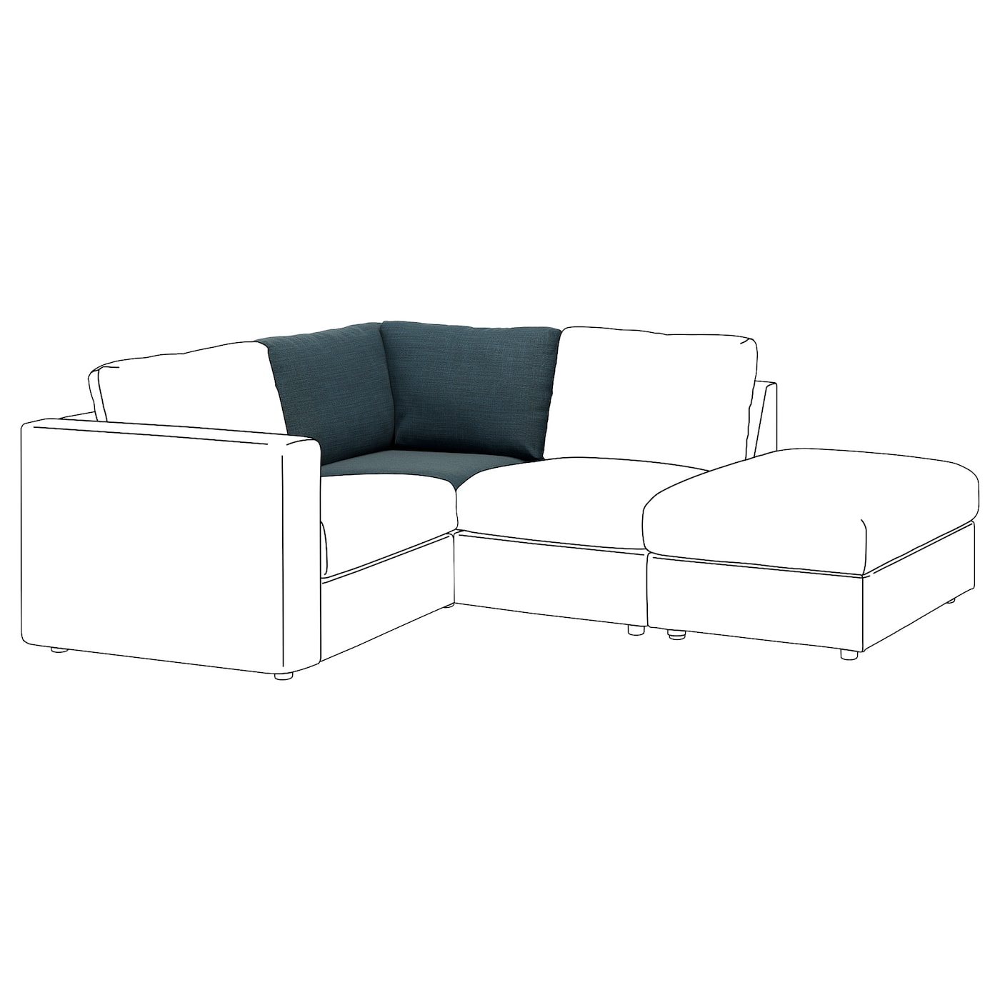IKEA VIMLE sekcja narożna, Hillared granatowy, Wysokość z poduchami oparcia: 83 cm