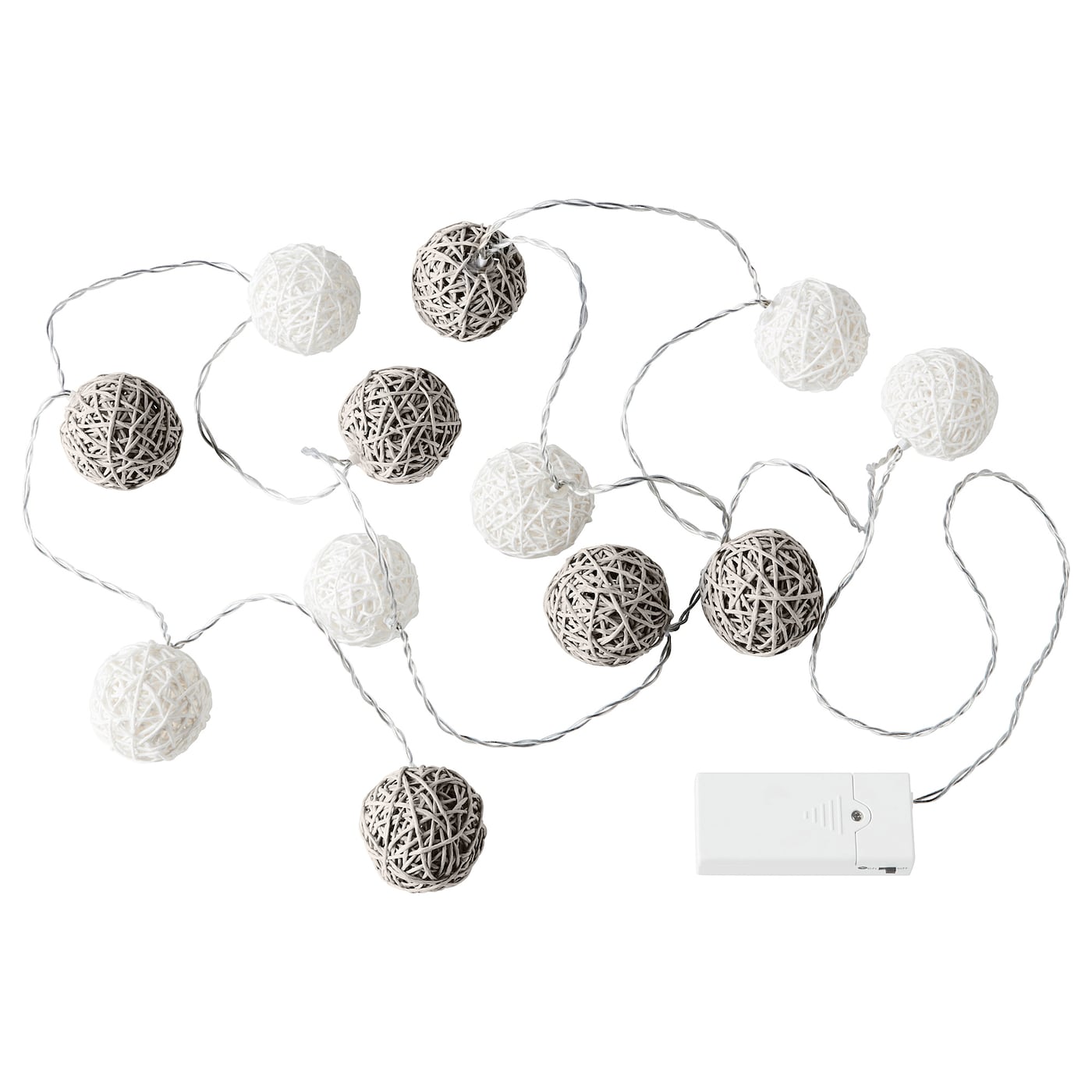 IKEA LIVSÅR girlanda LED, 12 lampek, do wnętrz/na baterie szaro-biały, Długość do 1. lampy: 0.5 m