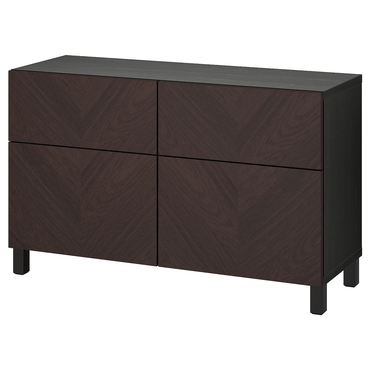 IKEA BESTÅ kombinacja regałowa z drzw/szuf, czarnybrąz Hedeviken/Stubbarp/ciemnobrązowy bejcowana okleina dębowa, 120x42x74 cm