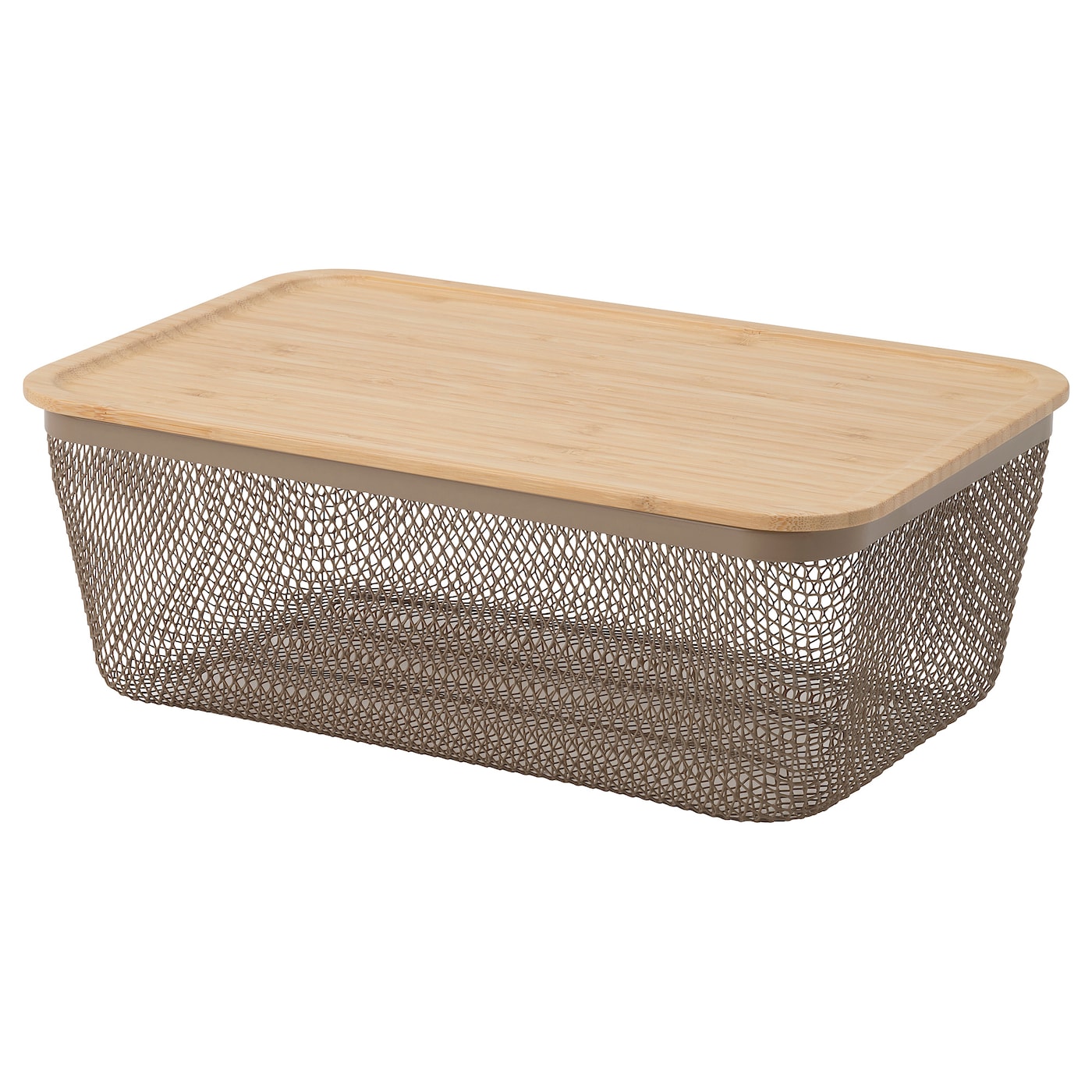 IKEA IKEA 365+ kosz na żywność z pokrywką, prostokąt metal/jasny szarobrązowy bambus, 32x21x13 cm