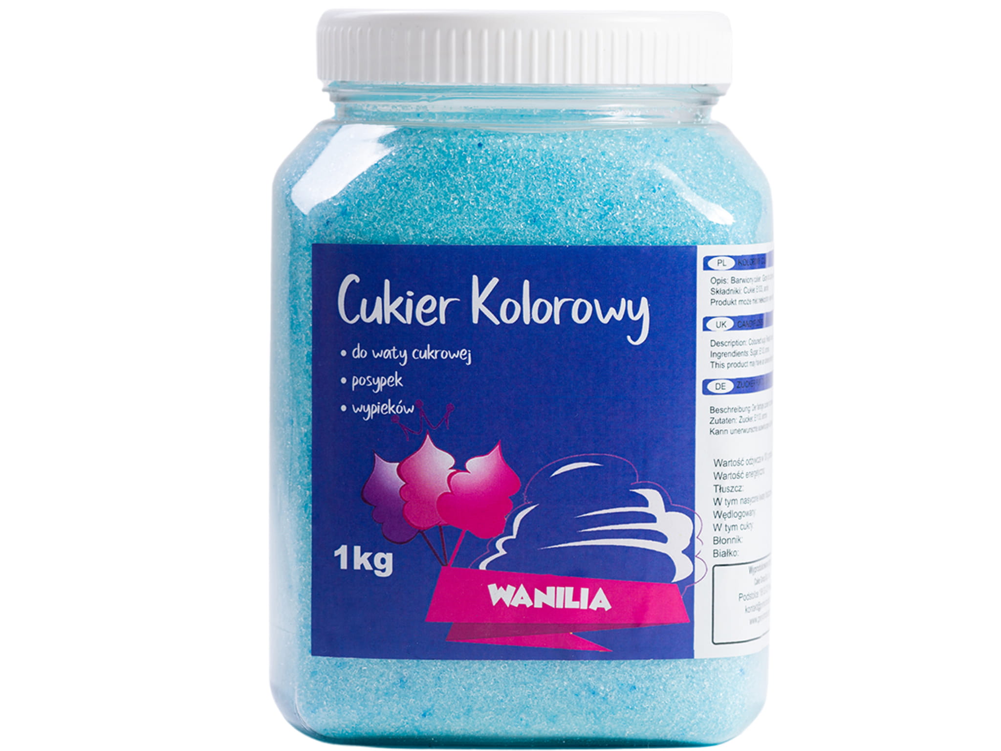 Kolorowy, smakowy cukier WANILIA słoik 1kg