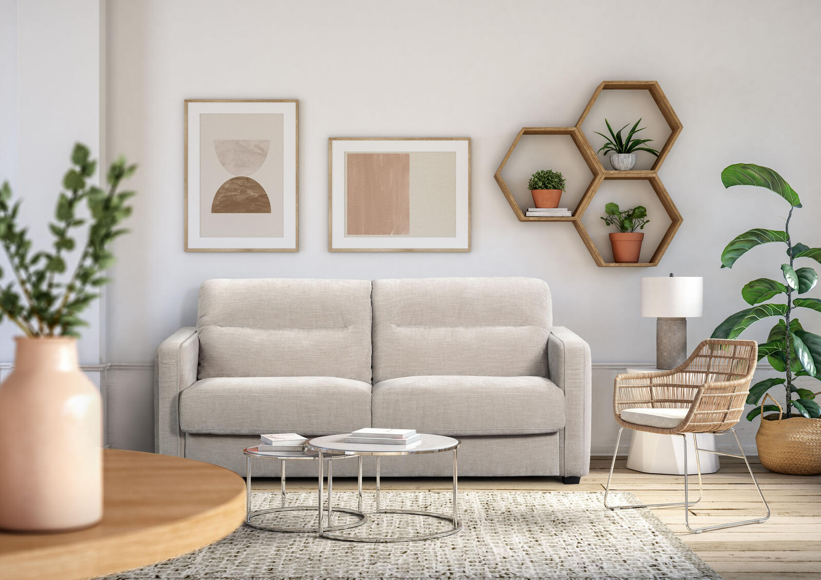 Sofa rozkładana beżowa Asteria podwójna