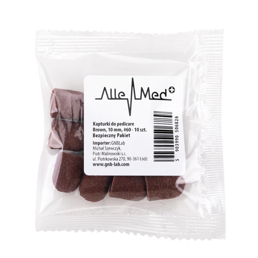 Kapturki do pedicure 10 mm gradacja 60 10 szt AlleMed Brązowy Brown