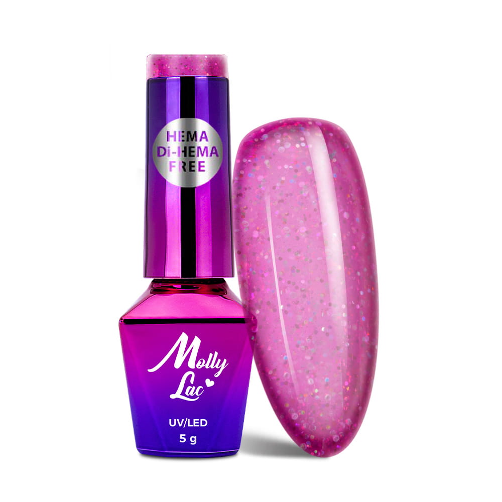 Lakier hybrydowy brokatowy MollyLac Spotlight Pink Fiction HEMA/Di-HEMA Free 5 g Nr 634