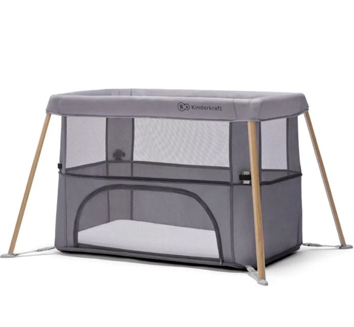 Kinderkraft Łóżeczko turystyczne i kojec 2 w 1 Movi-Grey Wood
