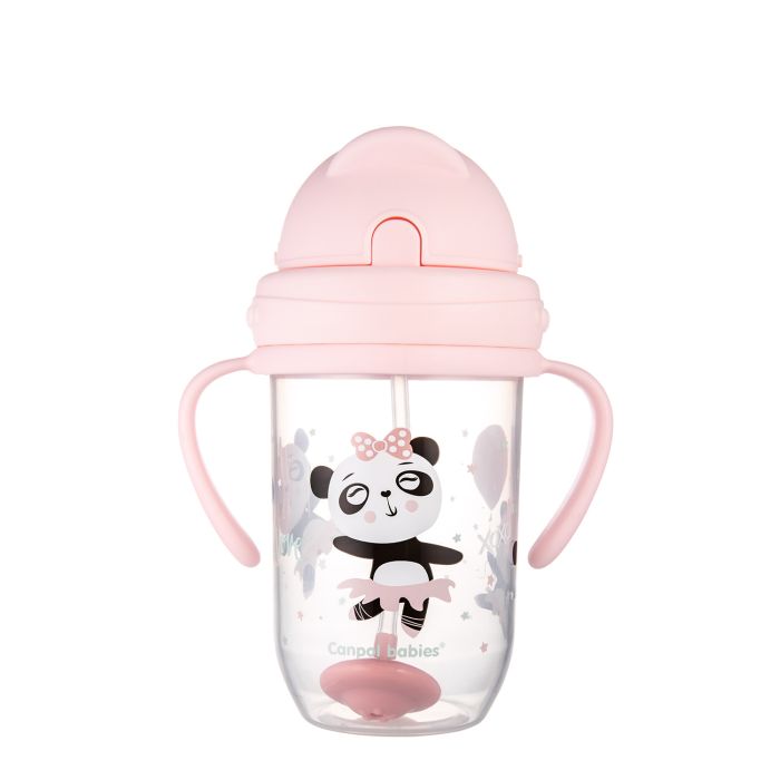 Canpol babies - kubek niekapek z rurką i odważnikiem 270 ml - Exotic animals-Różowy