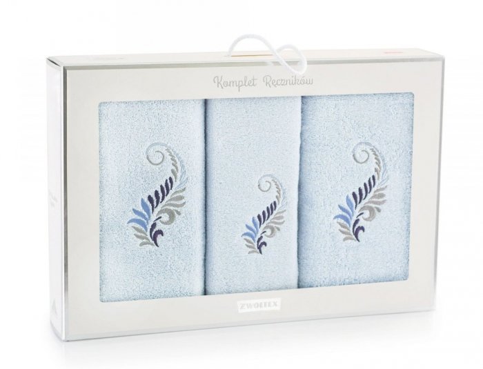 Trzyczęściowy komplet ręczników z bawełny egipskiej w pudełku - wz. MARGO 8462/5444 lapis