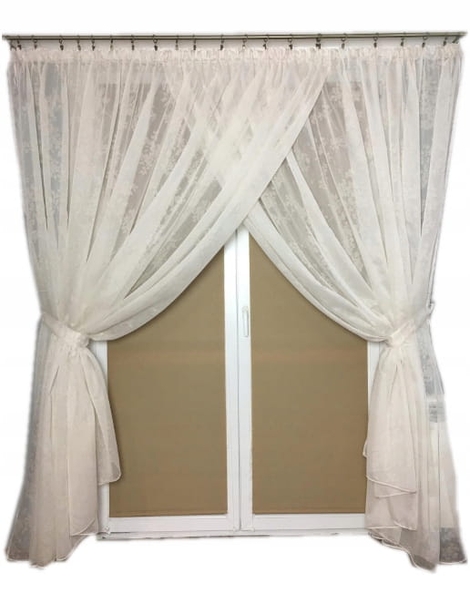 Firana Nikita 250x350cm kremowa z podwiązkami - perfekcyjna do salonu