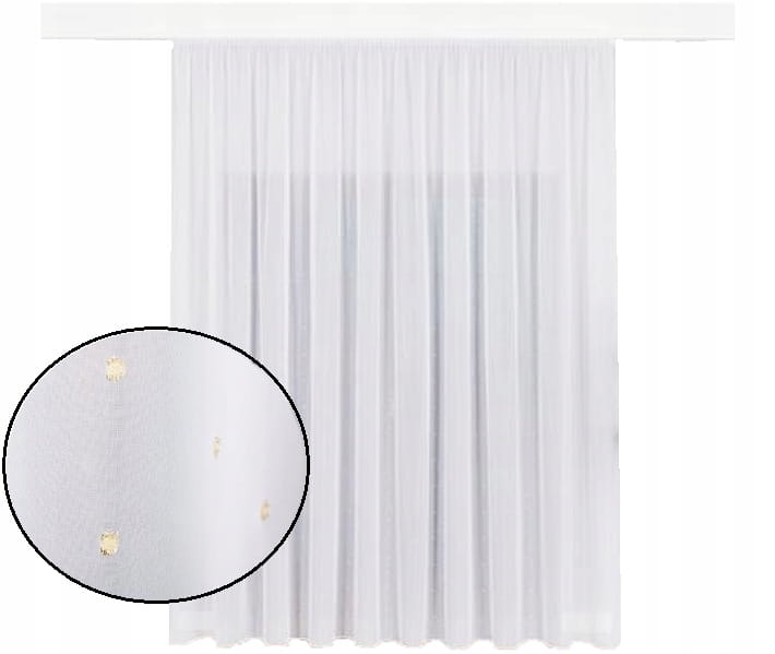 Firana woalowa ze złotymi kropeczkami 250x500 - elegancka dekoracja