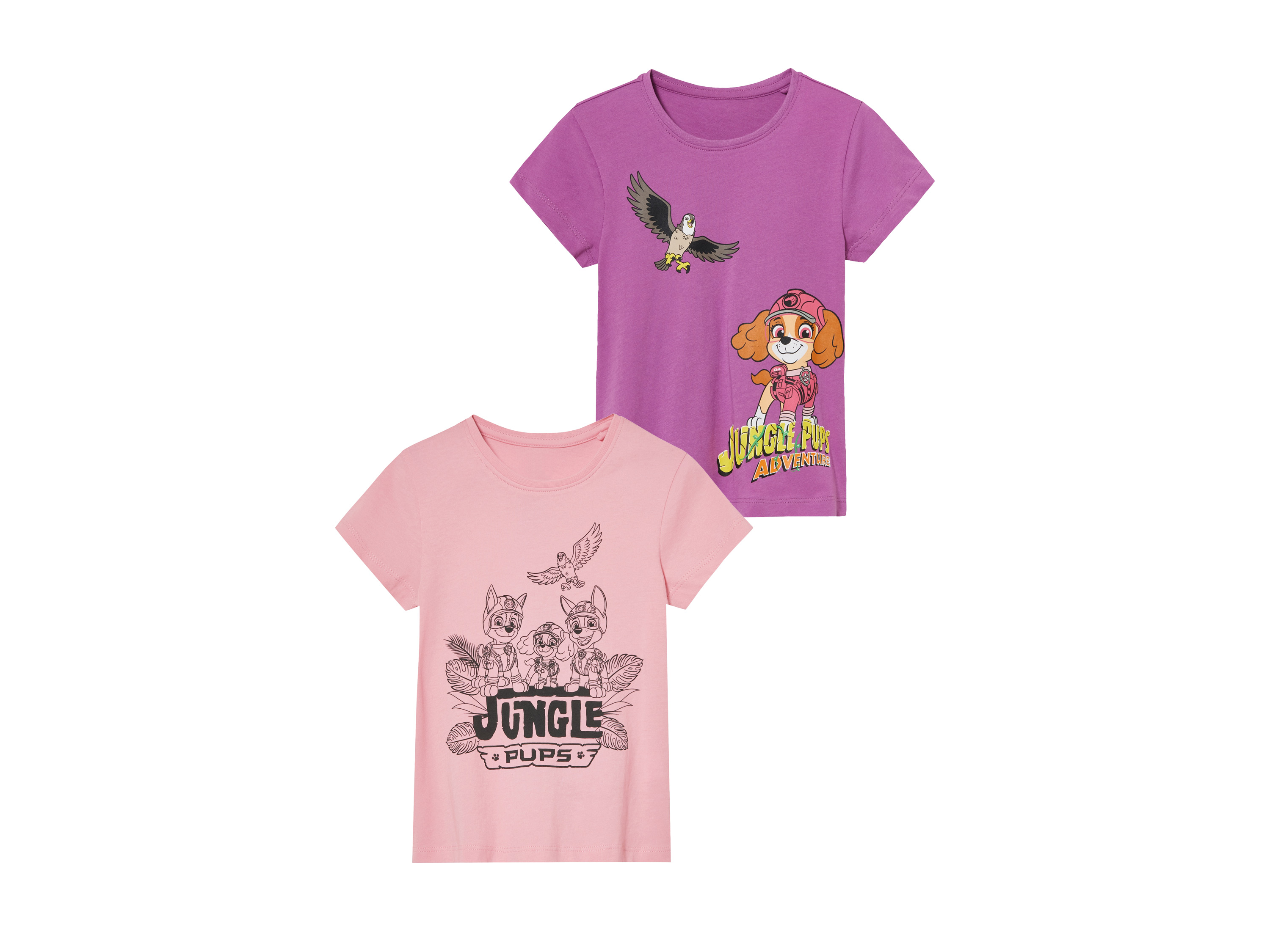 T-shirt dziecięcy z bawełny, 2 sztuki 110/116, Różowy/ fioletowy