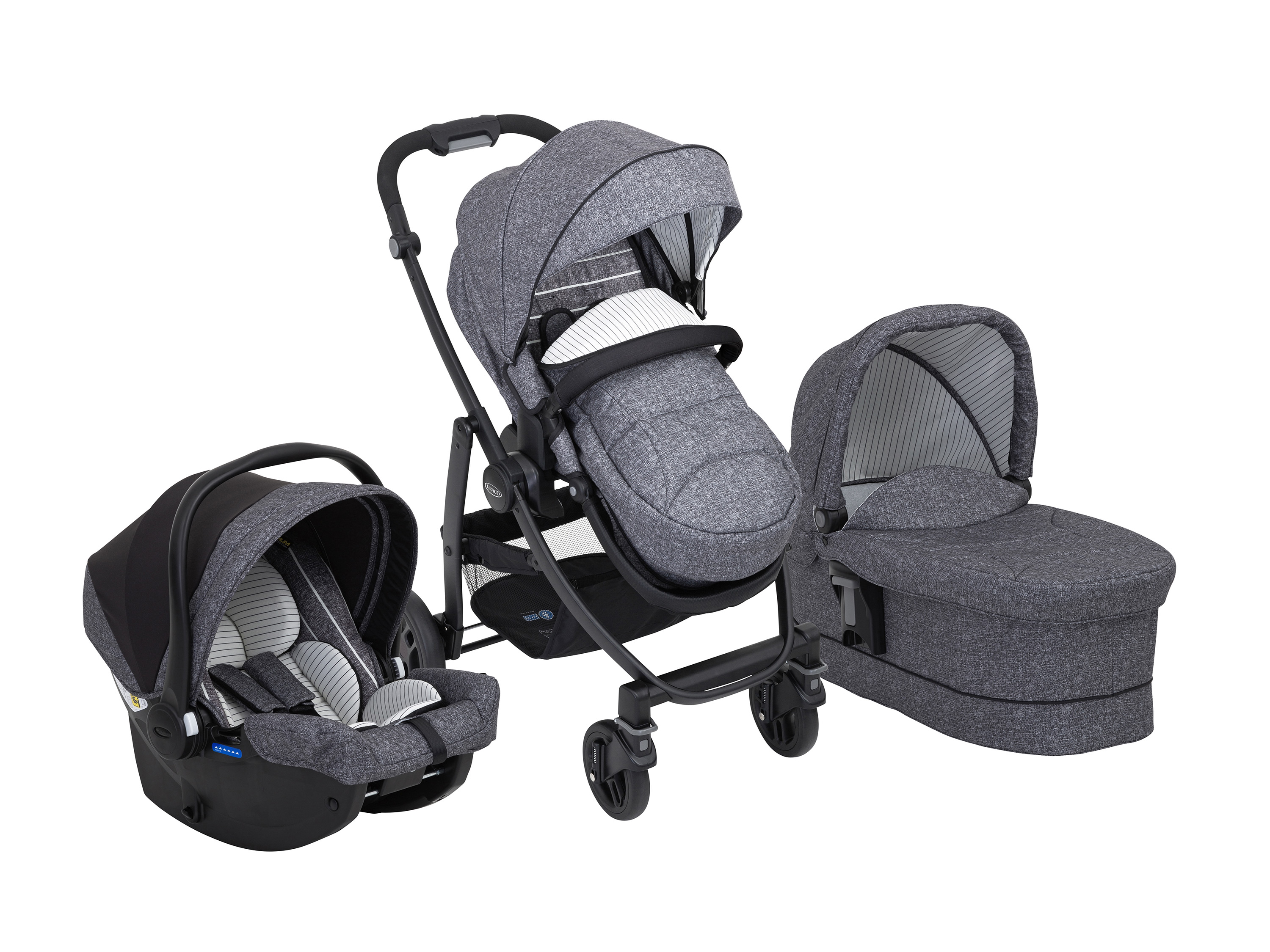 Wózek Graco Evo Trio 3w1 z gondolą i fotelikiem samochodowym dla niemowląt