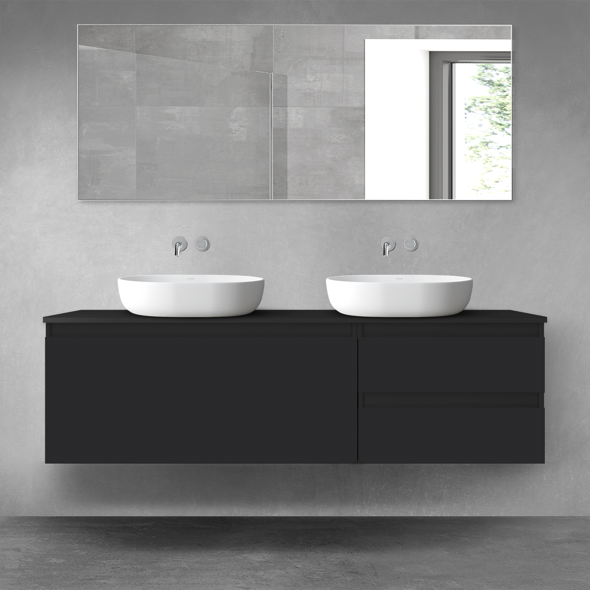 Darmowa Dostawa - Zestaw mebli łazienkowych 160x46.4x48.6 cm podumywalkowa wisząca czarna Oltens Vernal 68439300