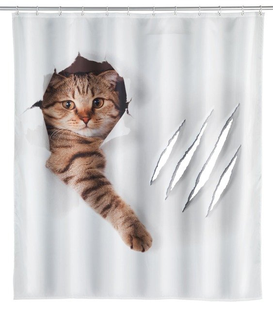 Darmowa Dostawa - Zasłona prysznicowa 200x180 cm biała-wielokolorowy Wenko Cute Cat 23189100