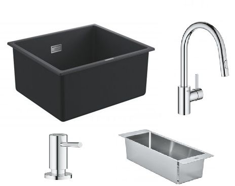Darmowa Dostawa - Zlewozmywak z baterią czarny/stal Grohe K700 abset9672