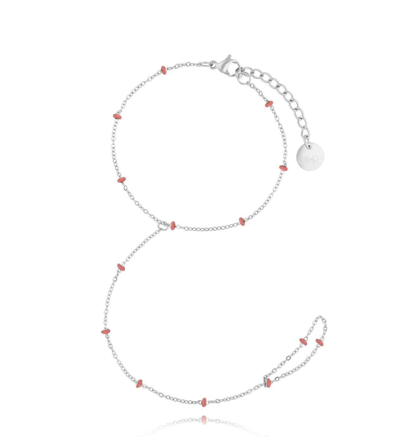 Bransoletka z pierścionkiem i różową emalią Simple Chain - By Dziubeka
