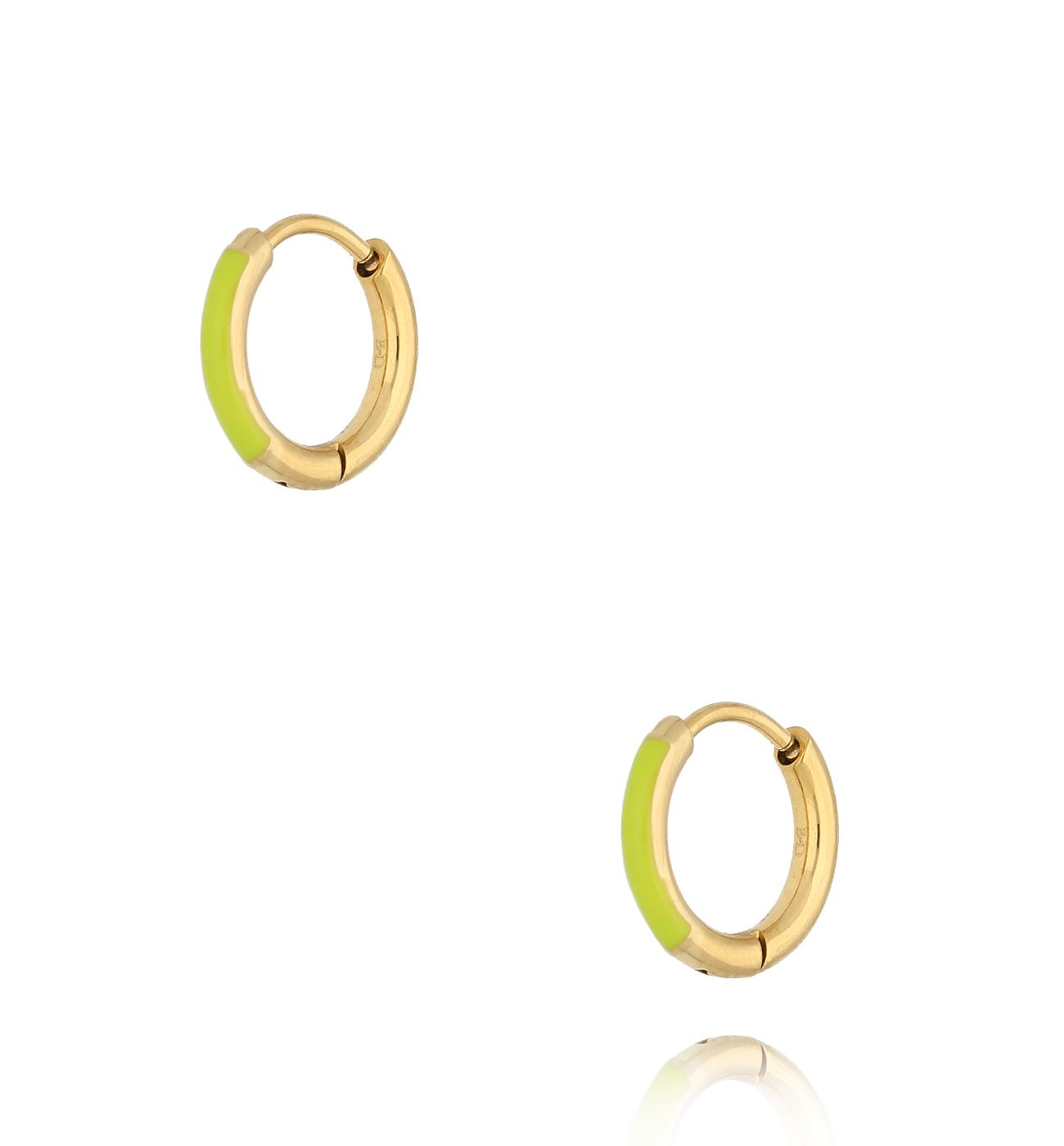 Kolczyki złote koła z zieloną emalią Enamel Small Hoops - By Dziubeka