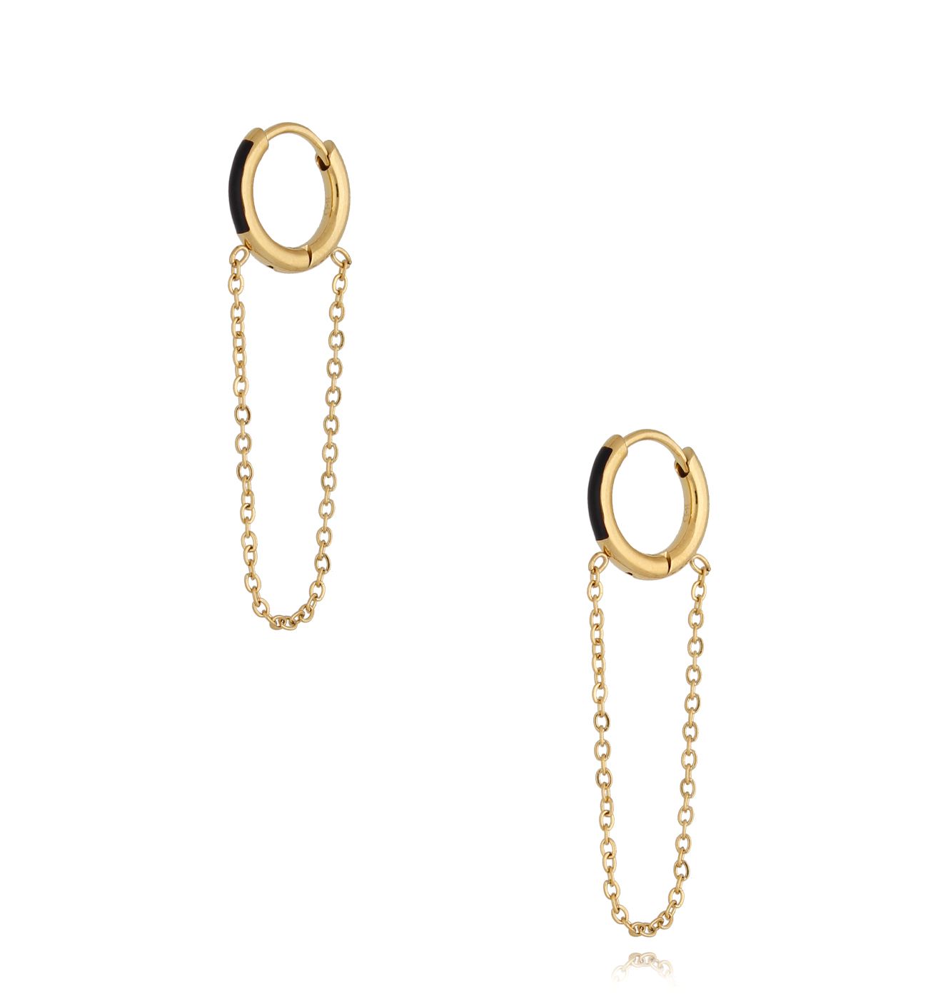 Kolczyki koła z czarną emalią i łańcuszkiem Enamel Hoops - By Dziubeka