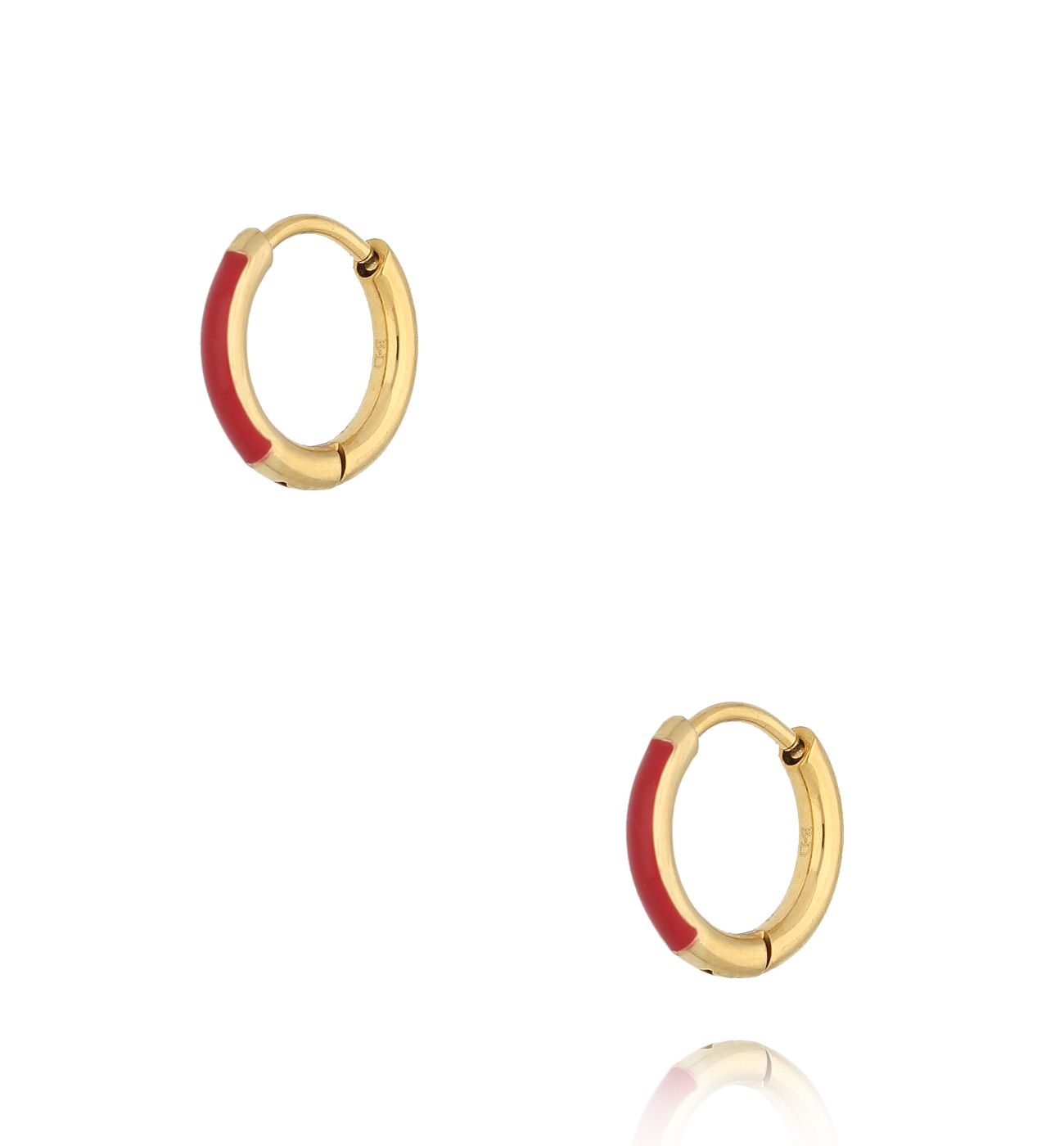 Kolczyki złote koła z bordową emalią Enamel Small Hoops - By Dziubeka