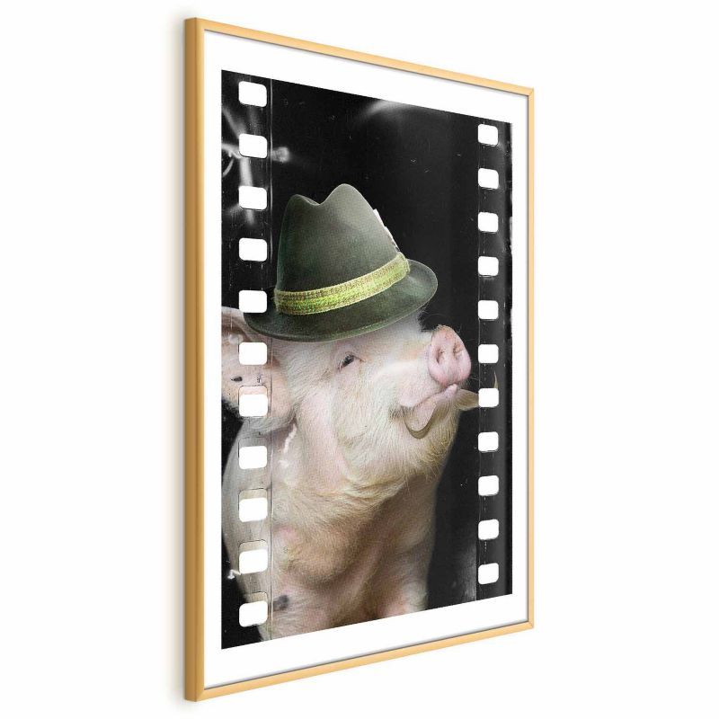 Plakat Artgeist Świnia z wąsami 60x90 cm z ramą złotą 1 szt