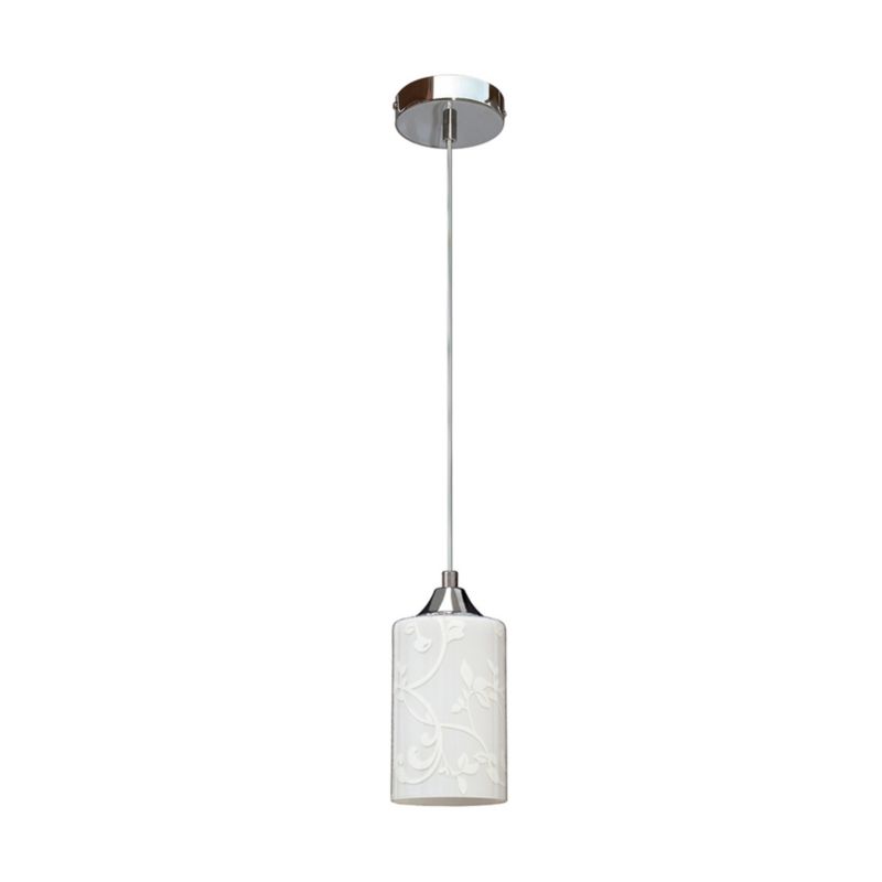 Lampa Wisząca SPOT Light 1xE27 Max.60W Kombinacja Chromu z Białym Kwiatowym Szkłem , Polski Producent, 1szt.