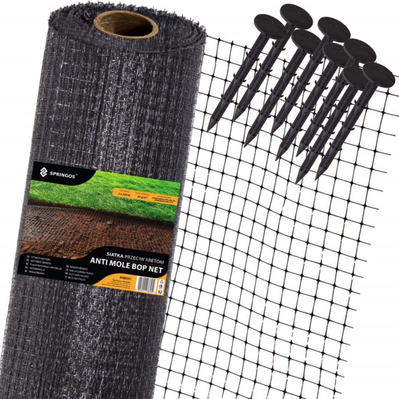 Siatka przeciw kretom nornicom Springos 2x400 m + kołki 200 szt. 45g/m2 1 kpl.