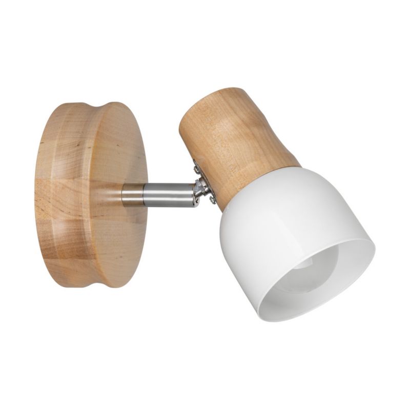 Drewniany Kinkiet SPOT Light 1xE14 Max.40W Naturalna Brzoza FSC z Białym Kloszem, Polski Producent, 1 szt.