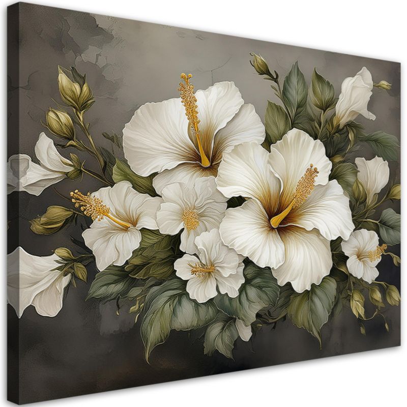 Obraz do salonu sypialni Feeby Biały Kwiat Hibiskusa 60x40 cm 1szt