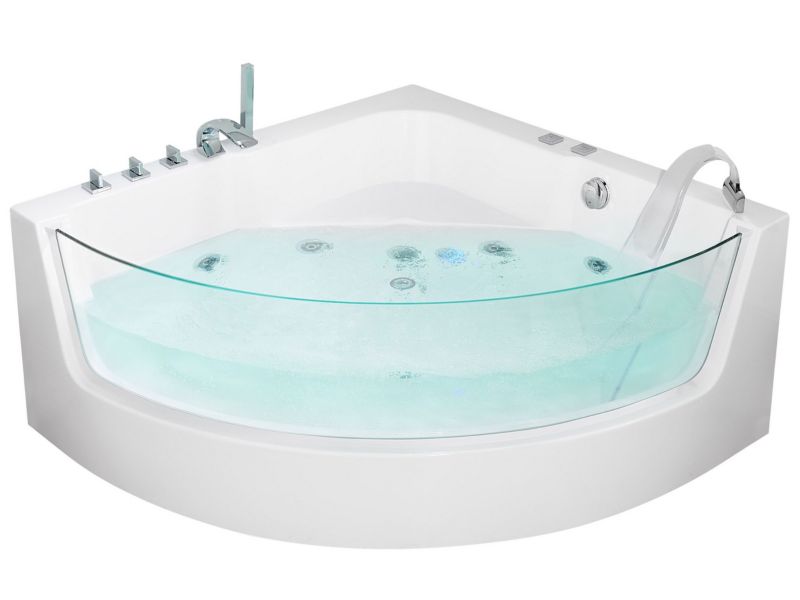 Wanna narożna LED z hydromasażem 190 x 135 cm biała Marina 1 szt.