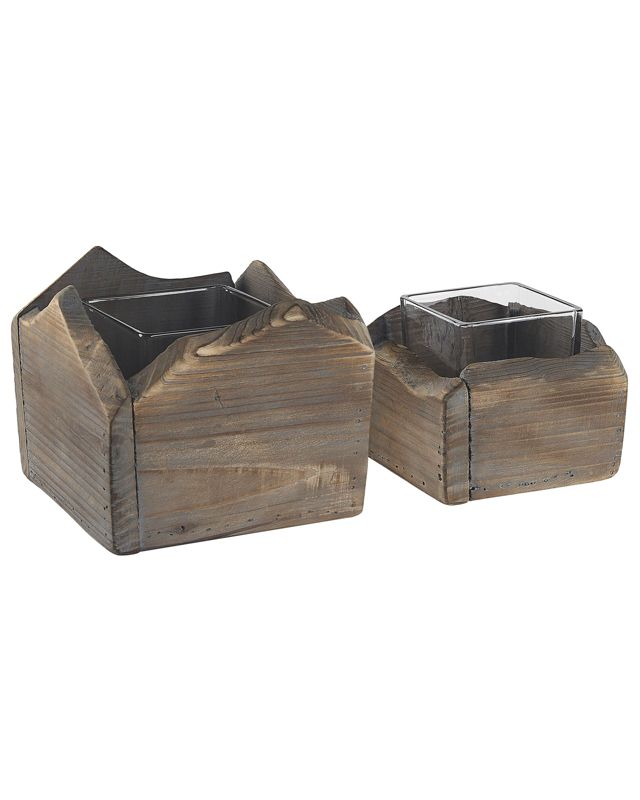 Zestaw 2 świeczników Plateros Drewno 15/12 cm Ciemne drewno 1 par.