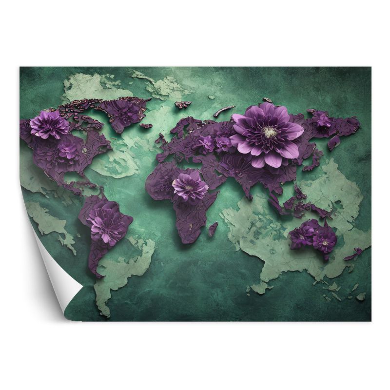 Fototapeta Feeby Kwiaty Mapa Świata Fioletowy 150x105 1 szt