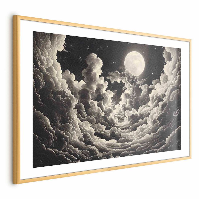 Plakat Artgeist Księżyc wśród chmur 60x40 cm z ramą złotą 1 szt