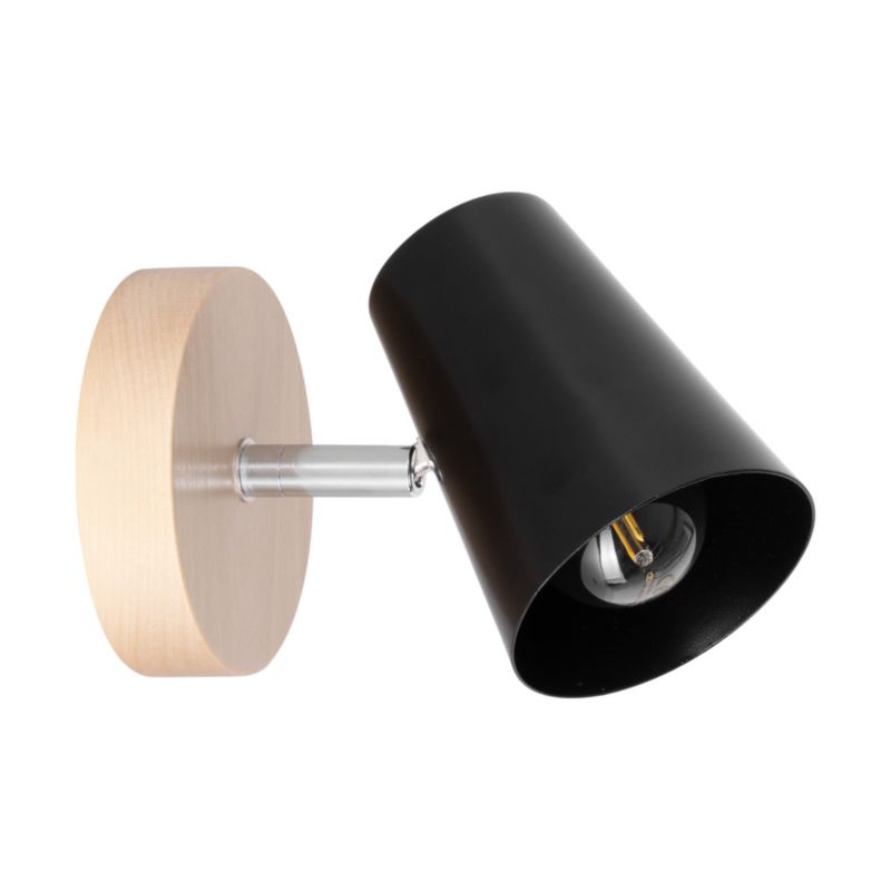 Drewniany Kinkiet SPOT Light 1xE14 Max.40W Naturalna Brzoza z Czarnym Kloszem, Polski Producent, 1 szt.