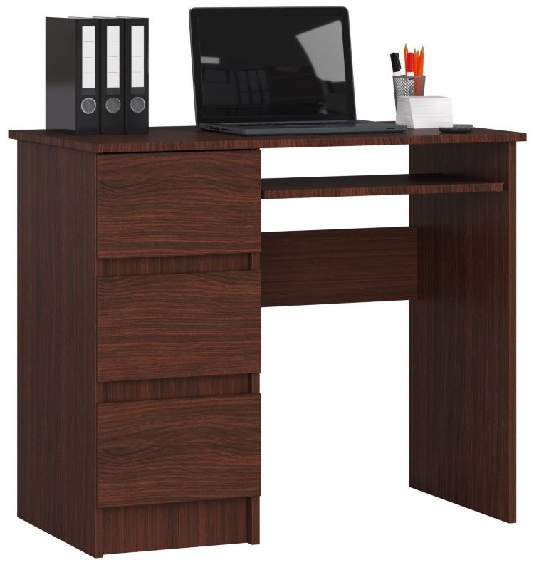 Biurko komputerowe Akord A6 Wenge 90 cm lewe 3 szuflady kolor Wenge mat 1 półka 90x50x77 cm 1 szt.